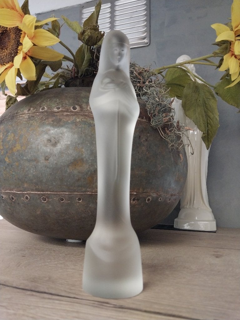 oma's brocante glazen mariabeeld uit Leerdam / 24 cm hoog, Ophalen