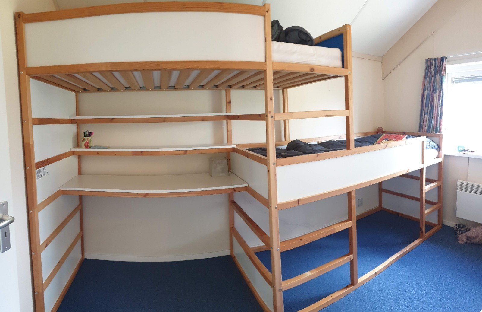 Ikea Kura Hoogslaper Stapelbed voor 3 personen met bureau, Ophalen, Gebruikt, Wit, Tweepersoons