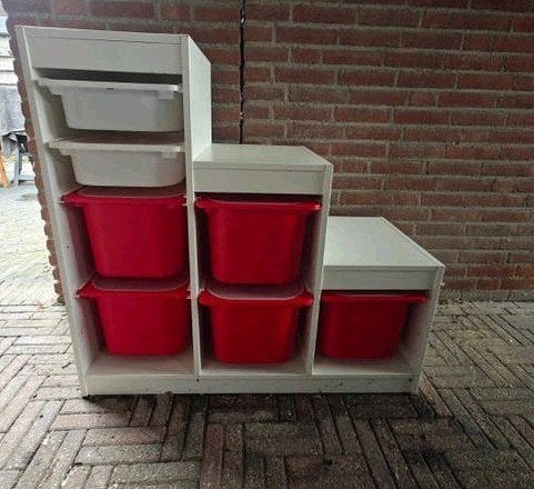 IKEA TROFAST set  + bakken en deksels – rood/wit, Kinderen en Baby's, Ophalen, Gebruikt, Kast, 75 tot 100 cm