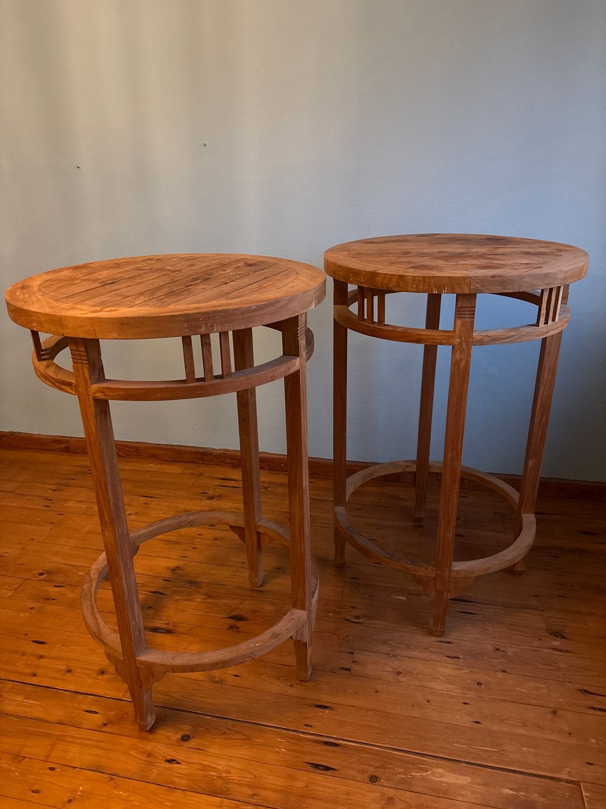 Massief Teakhouten Bistrotafels (2 stuks) bartafels, Huis en Inrichting, Ophalen, Gebruikt
