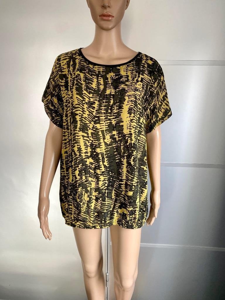 J109 Fransa maat M=40/42 blouse top oker-geel/zwart/grijs, Kleding | Dames, Blouses en Tunieken, Maat 38/40 (M), Fransa, Geel