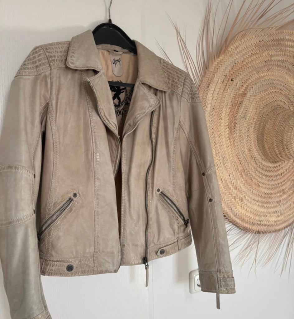 Leren  jack van het merk Gipsy maat M beige, Ophalen of Verzenden, Gedragen, Maat 38/40 (M), Beige