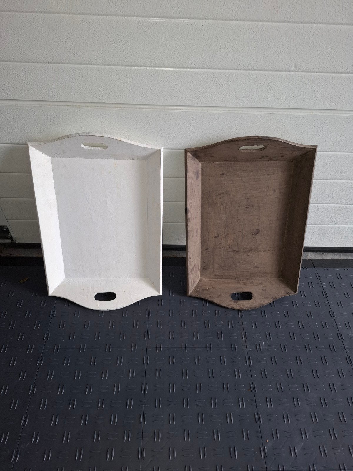 10 dienbladen serveerschalen, 5 x oud wit 5 x oud bruin., Ophalen of Verzenden, Rechthoekig, Hout