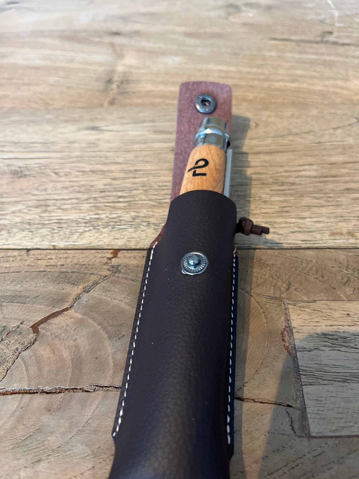 Opinel zakmes met leren schede, Ophalen of Verzenden