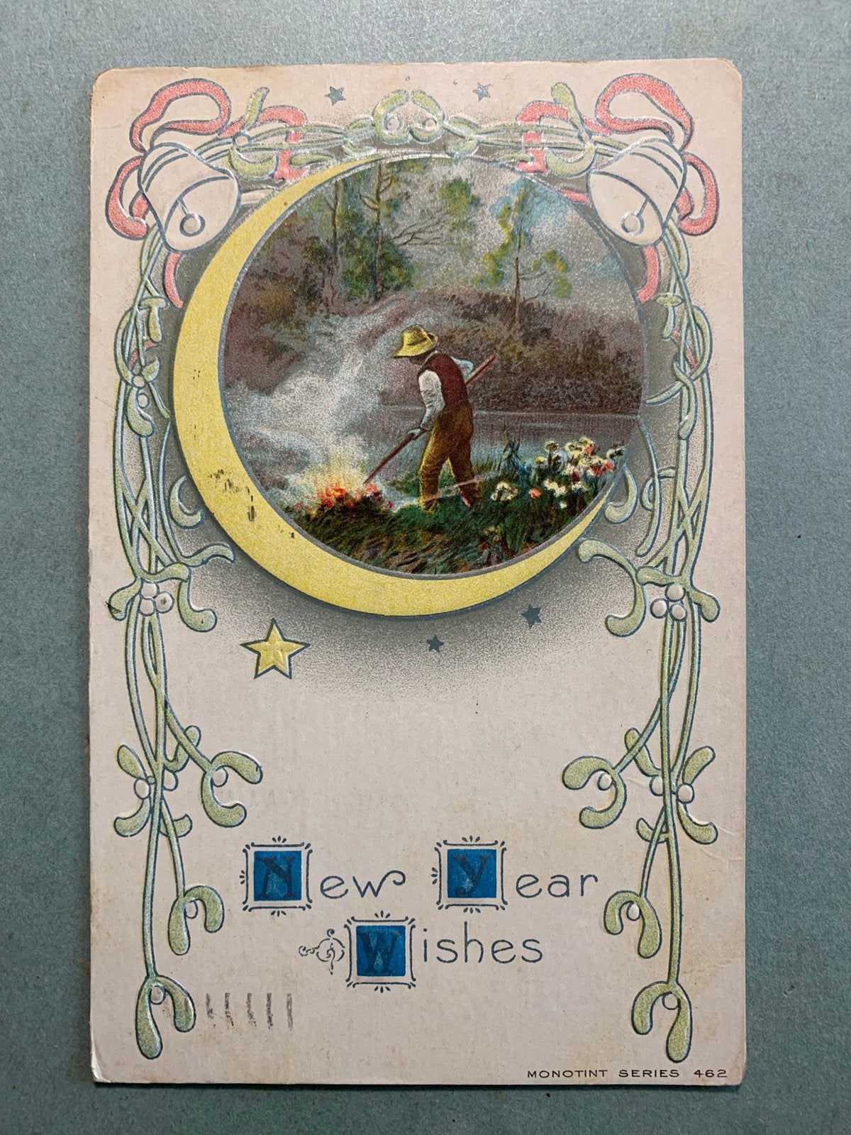 1914 New Year Wishes - reliëf, Ophalen of Verzenden, Voor 1920, Gelopen, Feest(dag)