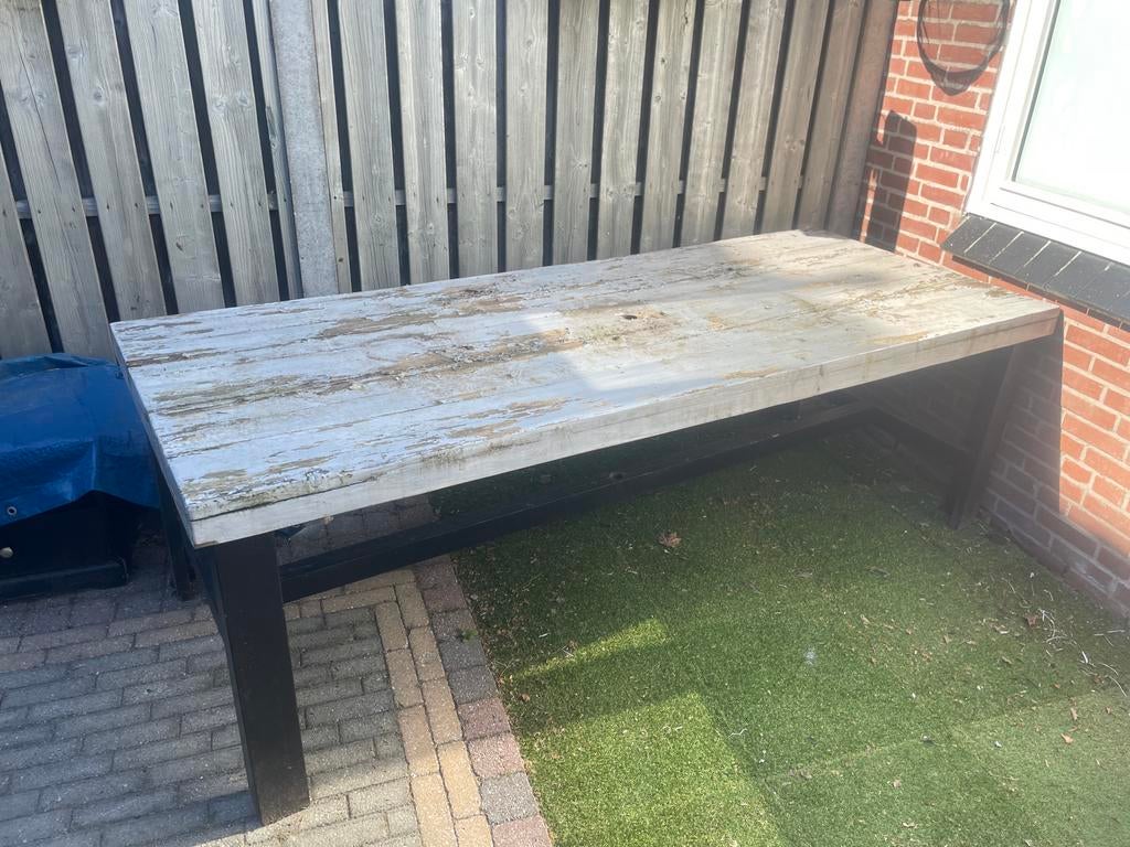 Gratis! Grote tuintafel, opknapper (240x97x87 cm), Tuin en Terras, Tuintafels, Ophalen, Gebruikt, Rechthoekig, Hout