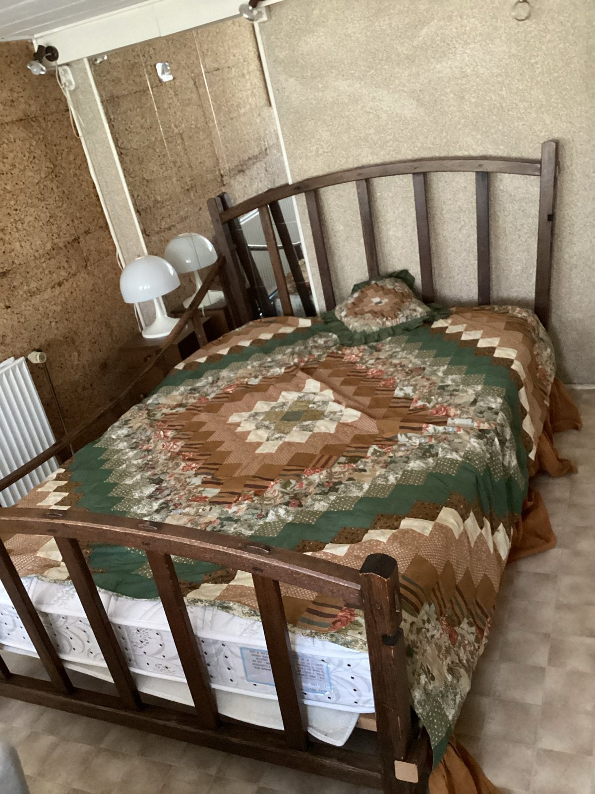 Eiken tweepersoonsbed met matras, Huis en Inrichting, Ophalen, Gebruikt, Bruin, Tweepersoons