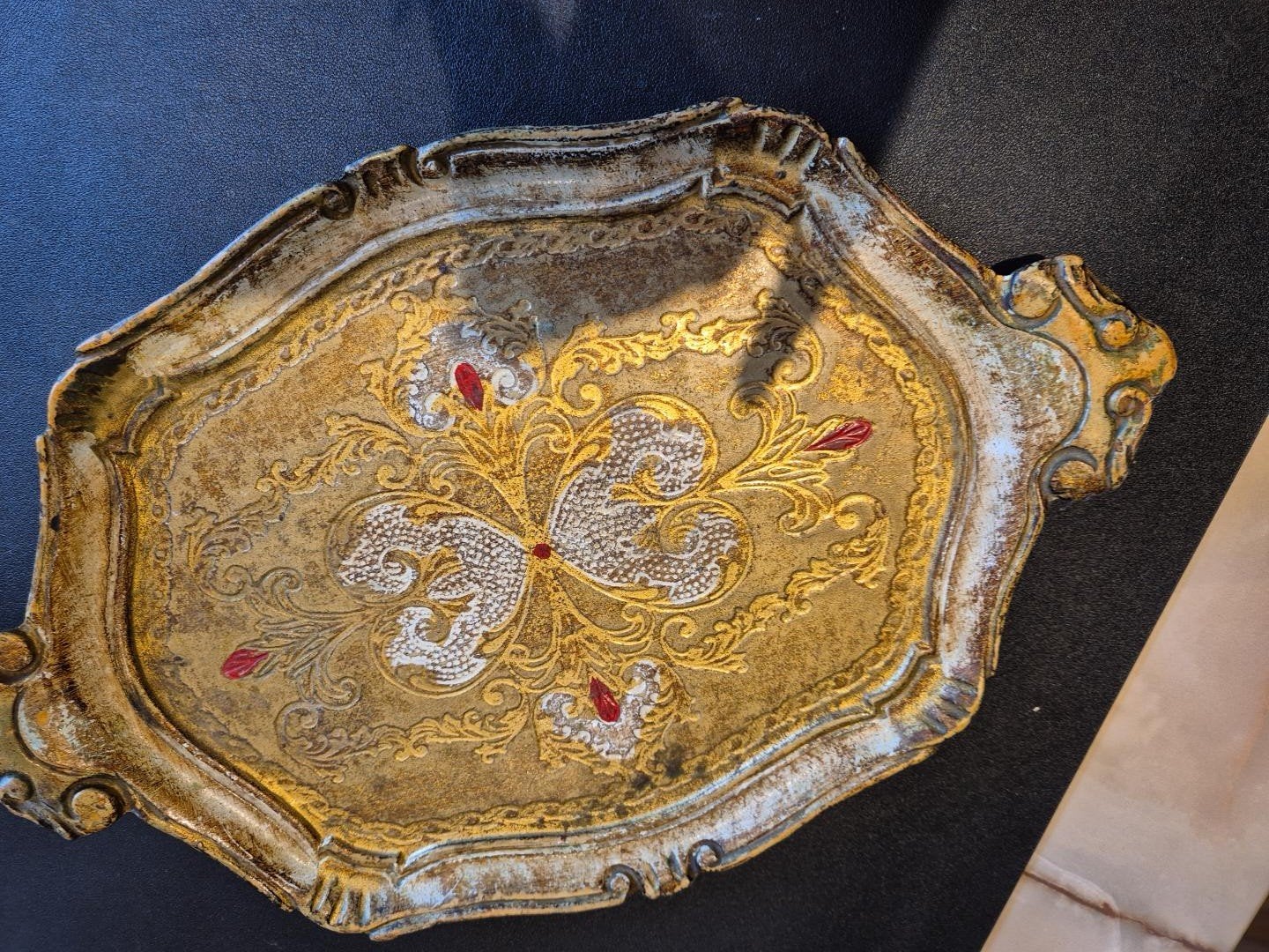 Vintage Florentijns goudkleurig  dienblad met sierlijke deta, Ophalen of Verzenden