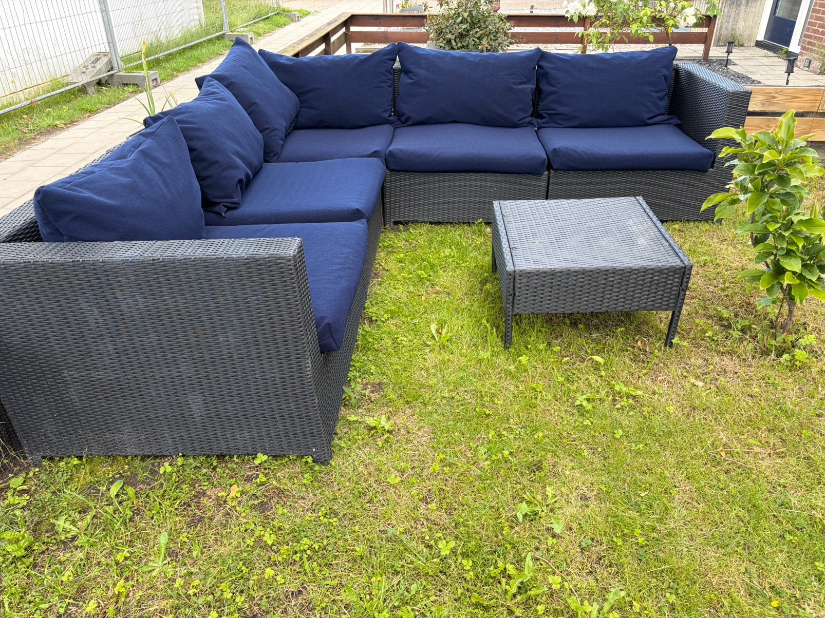 Z.g.a.n. wicker loungeset loungebank met nieuwe kussens, Ophalen, 5 zitplaatsen, Bank, Zo goed als nieuw