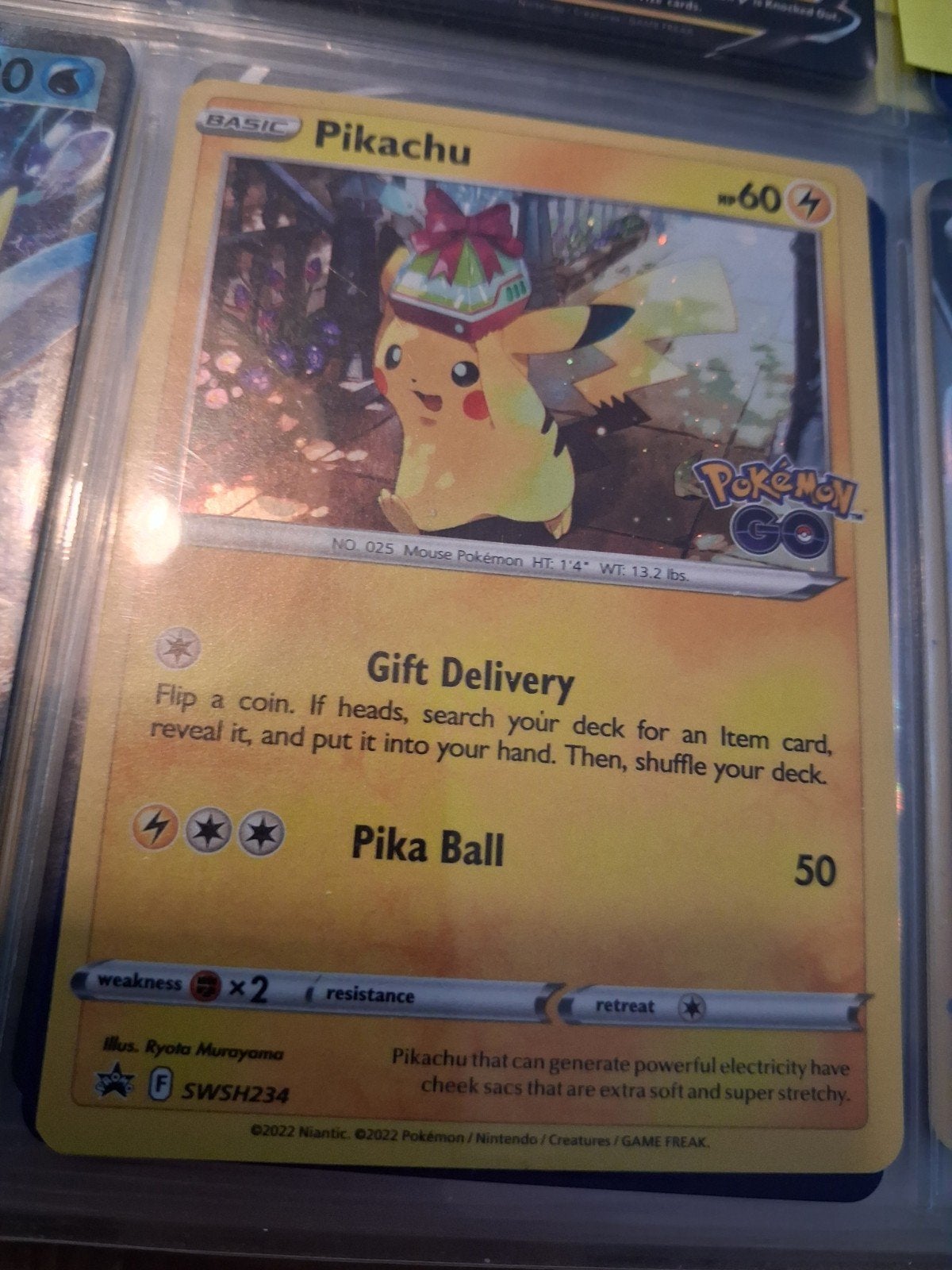 pikachu  holi pokemon go ., Ophalen of Verzenden, Zo goed als nieuw, Losse kaart, Foil