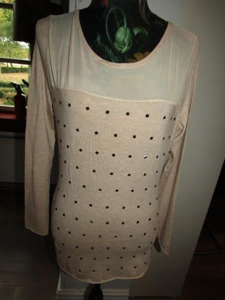 E766 UNICE OTTO mt M-L nieuw top trui beige studs chiffon, Maat 38/40 (M), Beige, Nieuw, Verzenden