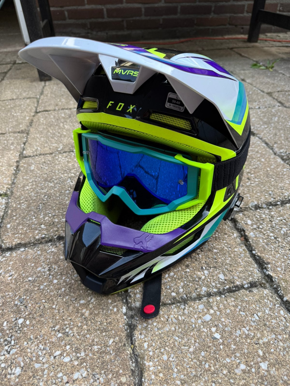 Crosshelm Fox V1 Maat L incl bijpassende bril, Offroadhelm, L, Tweedehands, Ophalen