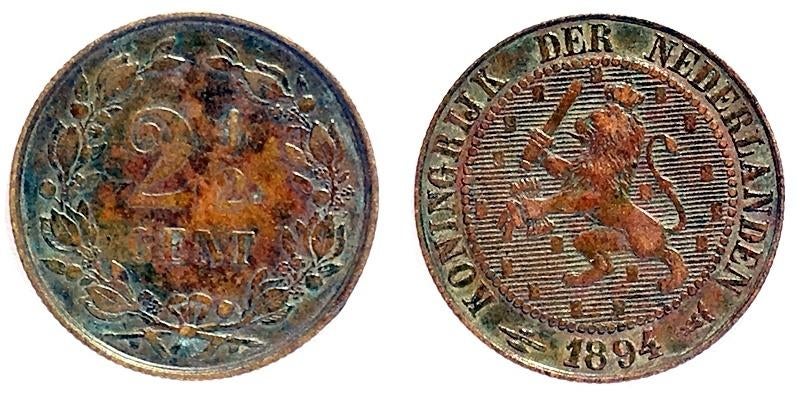 Schaarse 2 ½ cent 1894, Postzegels en Munten, Munten | Nederland, Verzenden, Koningin Wilhelmina, Overige waardes