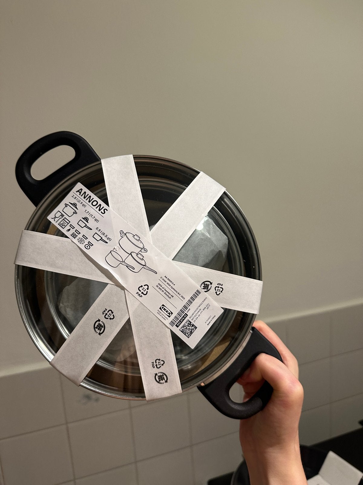 IKEA ANNONS Pannenset - 3-delig, RVS, Ophalen, Met deksel, Nieuw, Pannenset