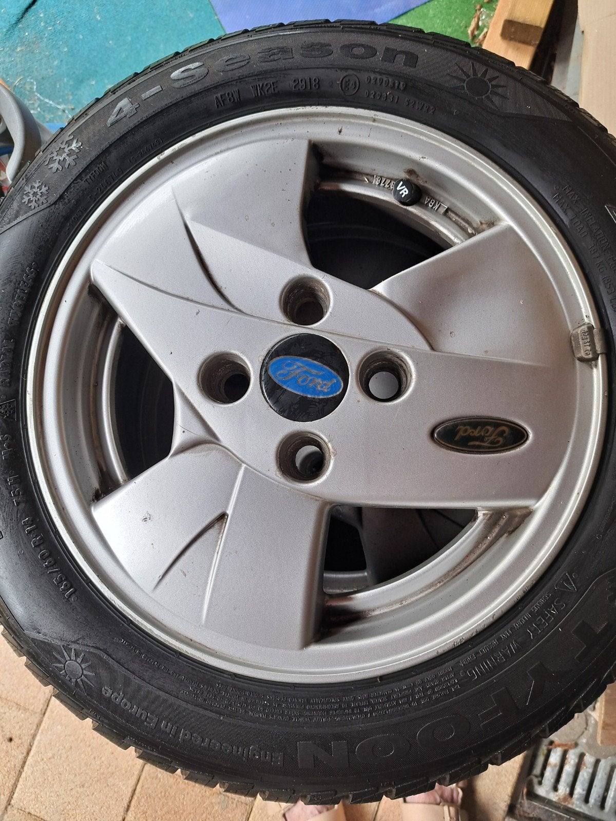 4 All-season banden met velg 165/60 R14H voor Ford Ka, Ophalen, 14 inch, Gebruikt, Banden en Velgen