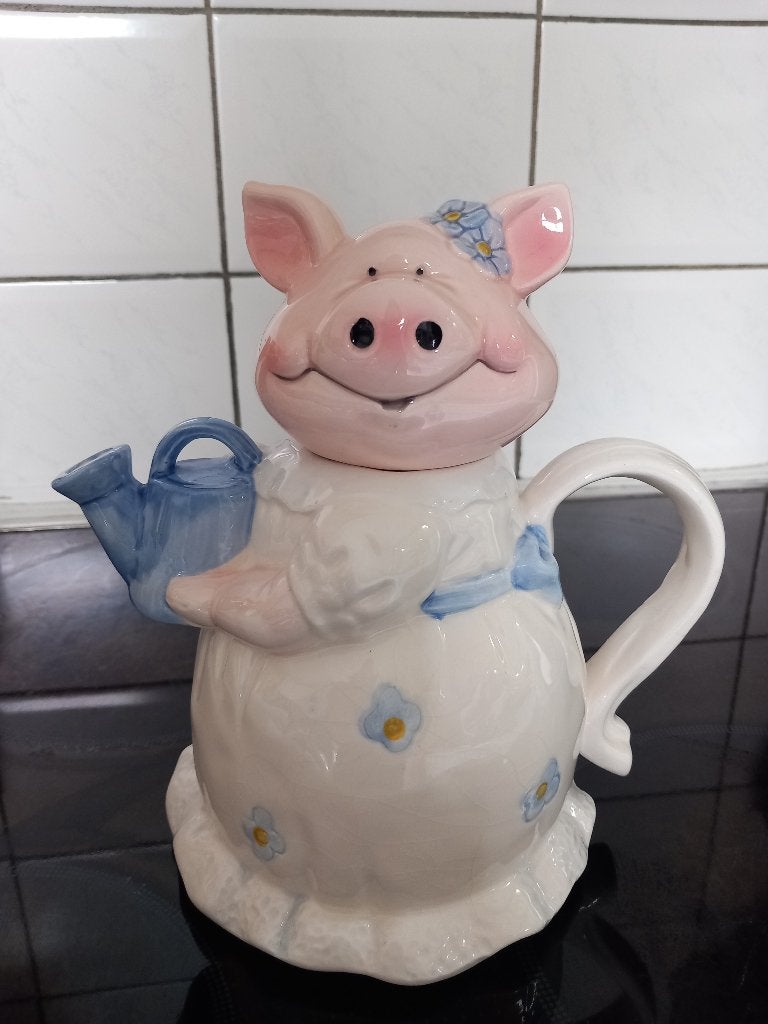 Grote Vintage Sier Theepot Miss Lily Pig, Ophalen, Zo goed als nieuw, Dier
