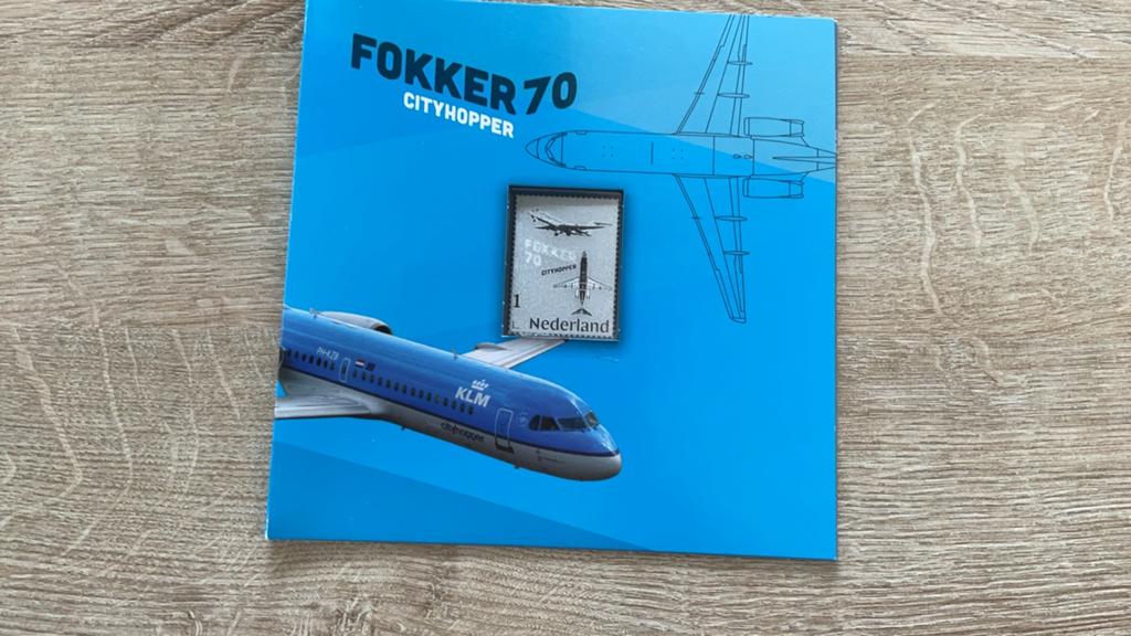 Zilveren postzegel fokker 70 cityhopper, Ophalen of Verzenden, Na 1940, Postfris