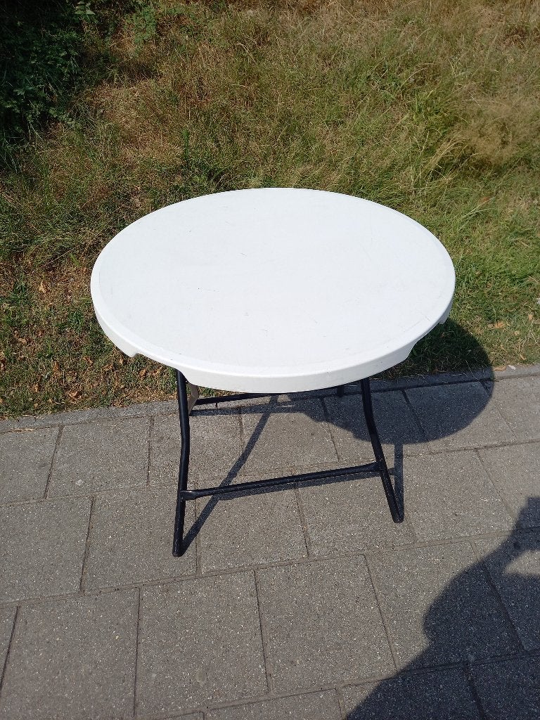 3x Ronde klaptafel met wit kunststof blad, Ophalen, Gebruikt, Rond, 75 cm of meer