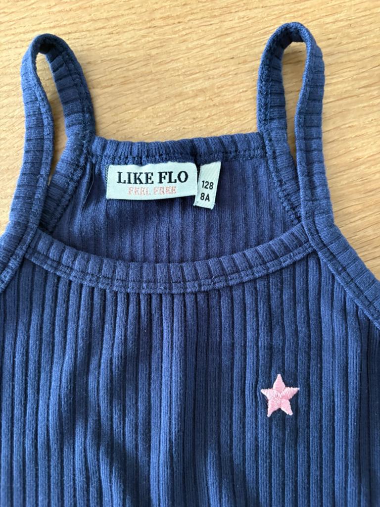 Blauw zomer hemdje van flo, maat 128, Ophalen of Verzenden, Zo goed als nieuw, Meisje, Shirt of Longsleeve