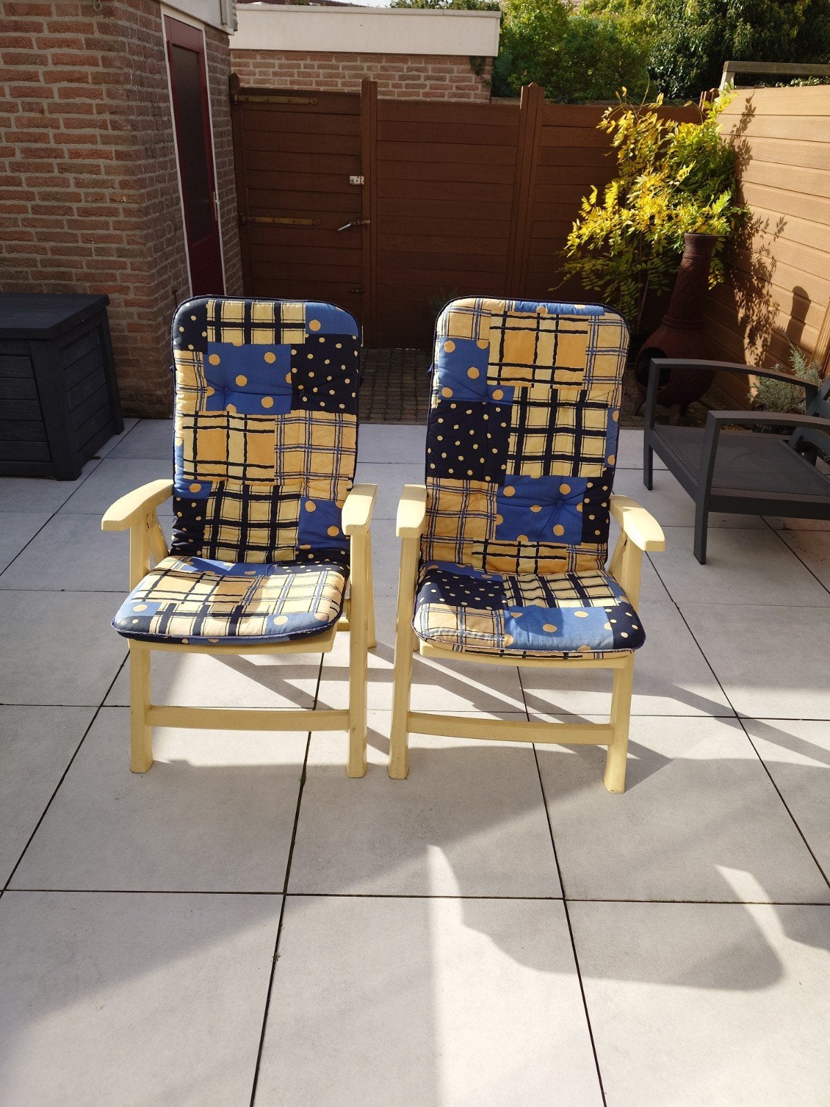 Mooie set verstelbare Aquarius tuinstoelen (incl. kussens), Ophalen, Gebruikt, Kunststof, Inklapbaar