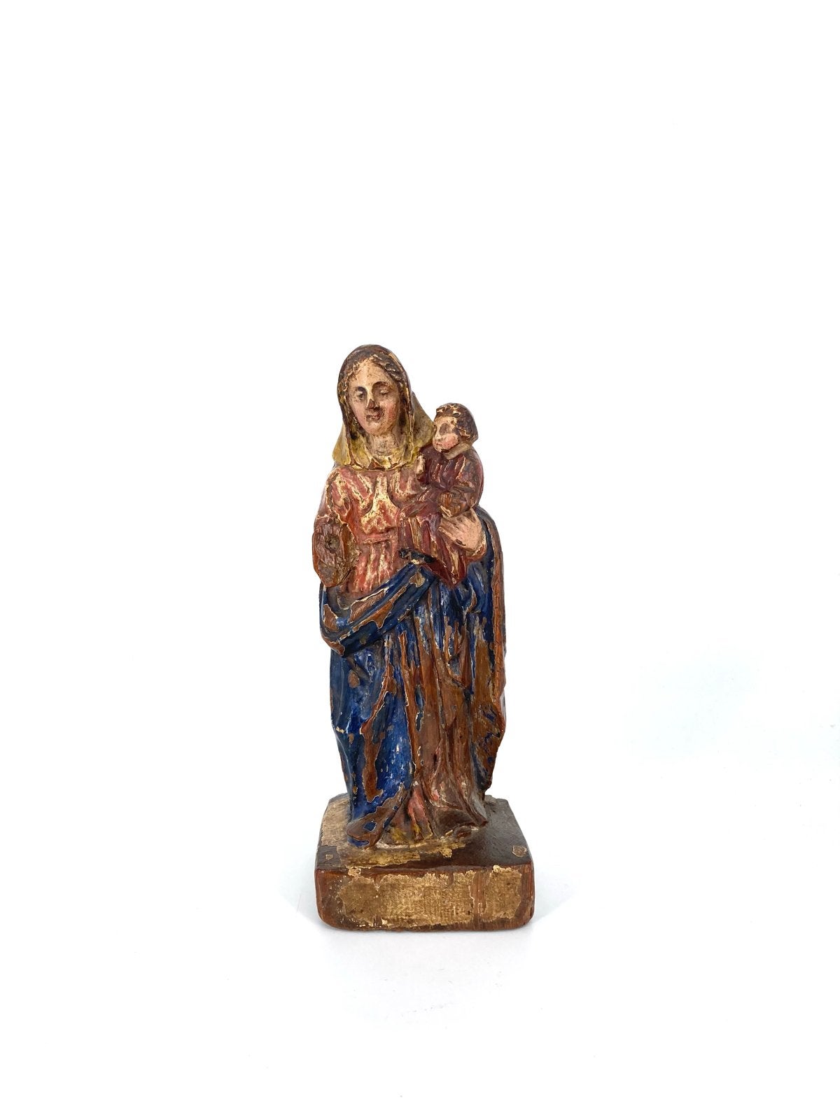 Vlaams 17e-eeuws Madonna met Kind beeldje, originele polychr, Ophalen of Verzenden