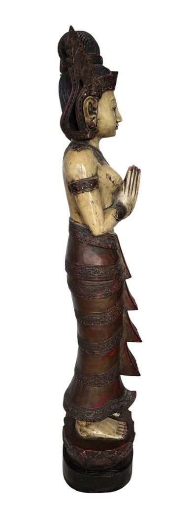 900. Houten Sawasdee welkomstbeeld - Thailand, 20e eeuw, Antiek en Kunst, Ophalen of Verzenden, Azië, Hout, Houtsnijwerk