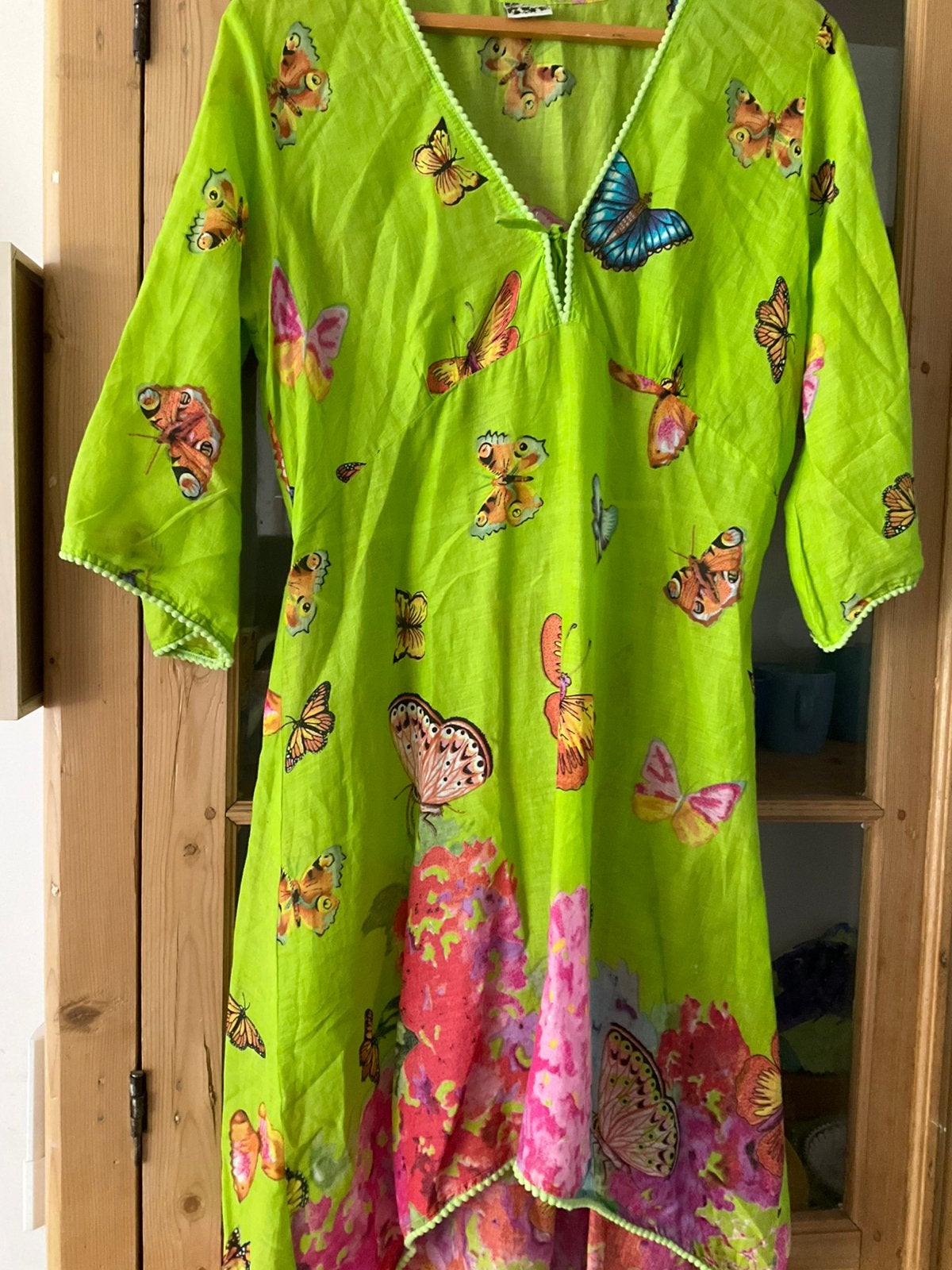 100% Katoen Zomerse Tuniek, groen met vlinders, Ophalen of Verzenden, Zo goed als nieuw, Groen