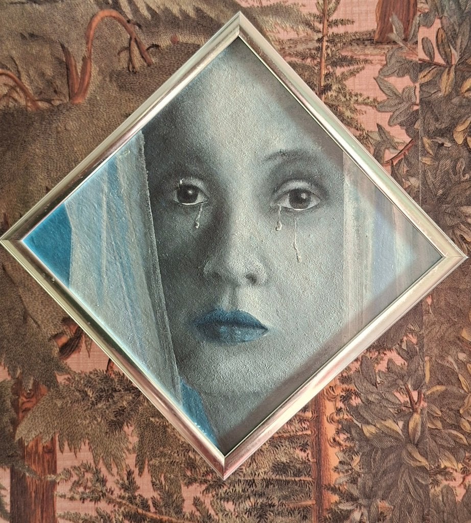 mooi klein schilderij van een huilende vrouw, Ophalen of Verzenden, Portret
