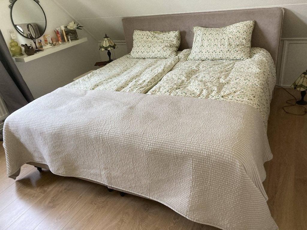Te koop: tweepersoons boxspringbed met hoofdbord, Ophalen, Gebruikt, Tweepersoons, 180 cm