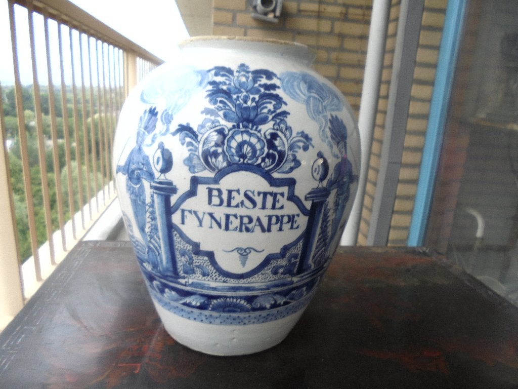 delft  tabak pot met morianen goudse pijp rokend18 eeuw, Ophalen of Verzenden