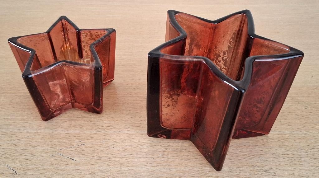 2 fraaie waxinelicht houders in vorm van ster, Overige materialen, Overige kleuren, Ophalen of Verzenden, Zo goed als nieuw