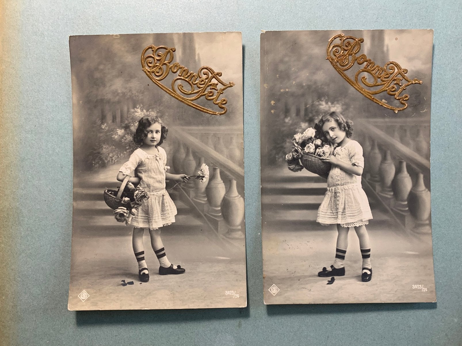 GERESERVEERD 1912 Bonne Fête- meisje met mandje rozen, Ophalen of Verzenden, Voor 1920, Kinderen