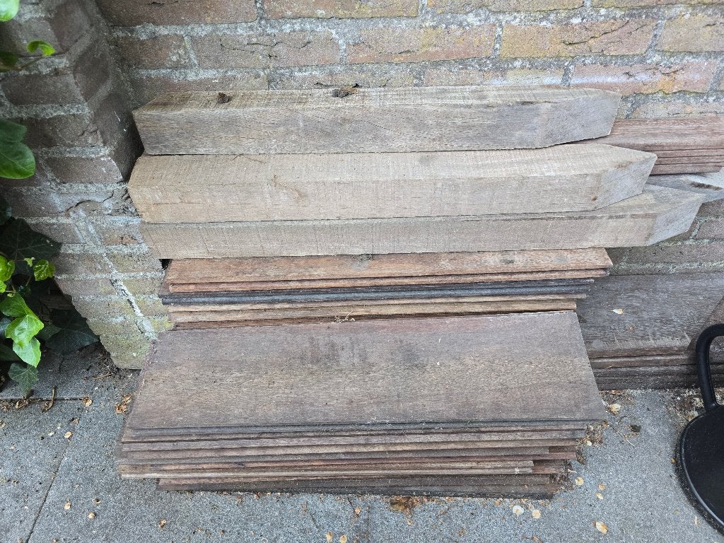 Hardhouten schoeiing planken, Doe-het-zelf en Verbouw, Hout en Planken, Minder dan 25 mm, Zo goed als nieuw, Plank, Ophalen