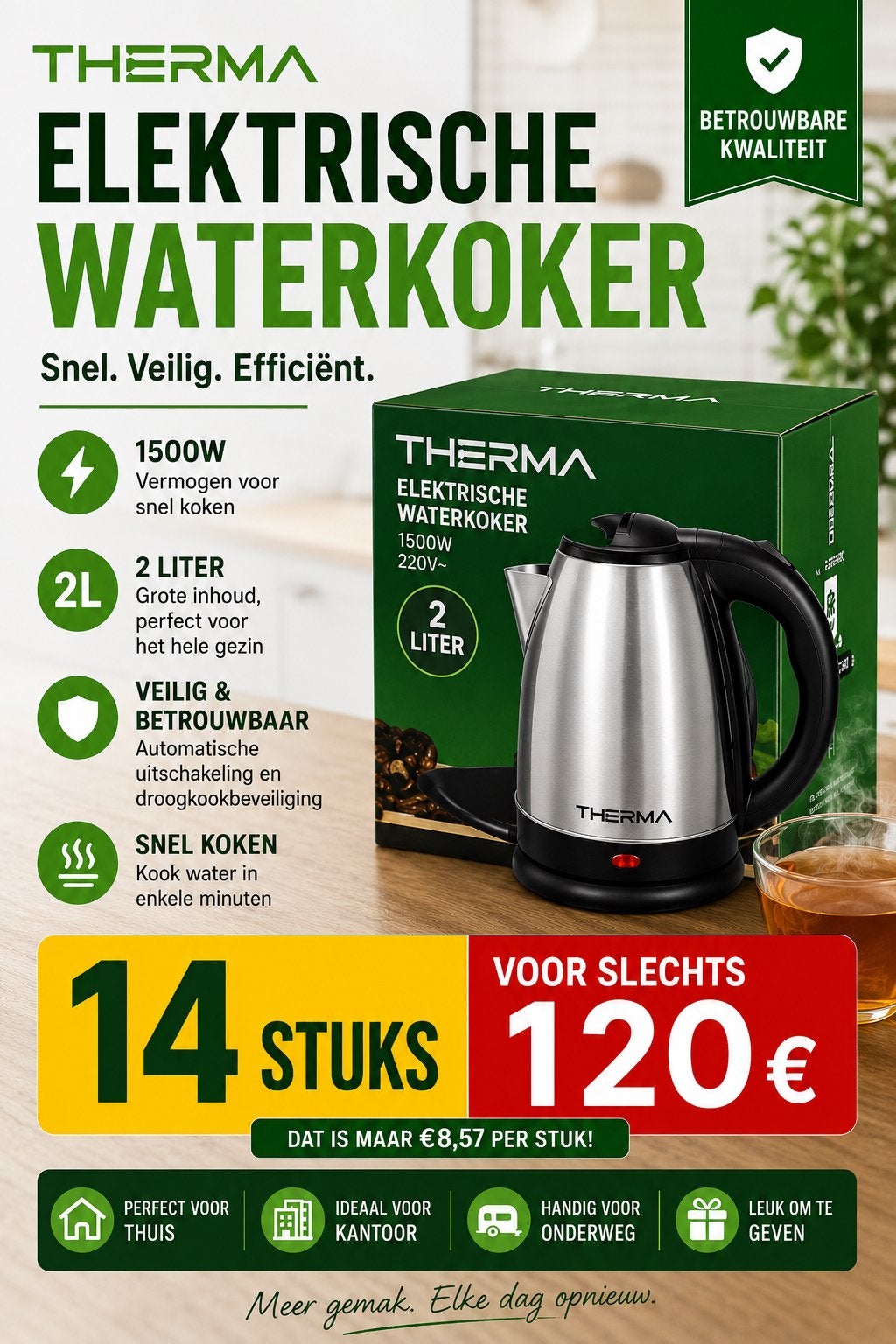 Partij Therma Elektrische Waterkokers - 14 Stuks, Witgoed en Apparatuur, Waterkokers, 2 liter of meer, Ophalen of Verzenden, Nieuw