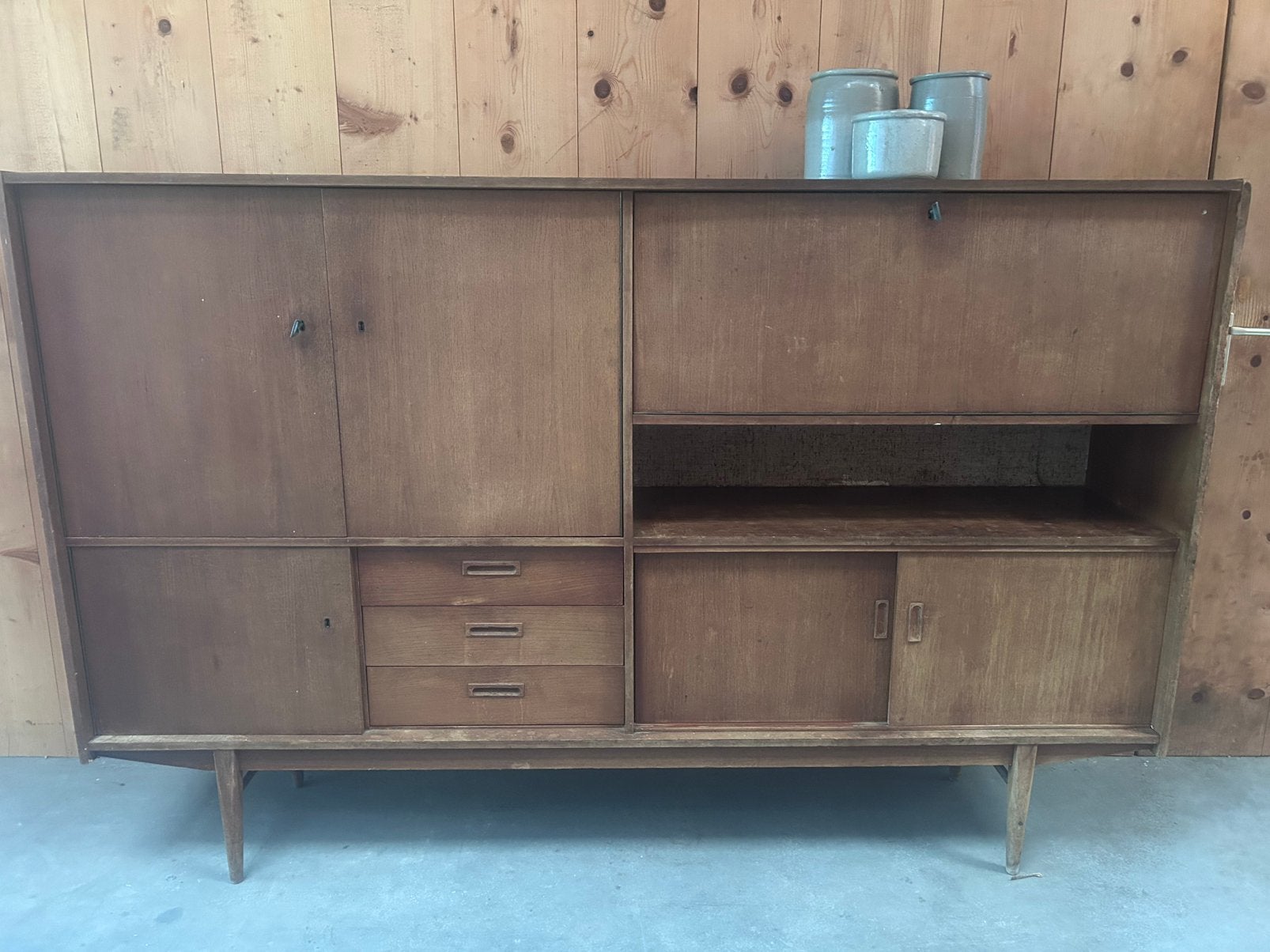 Teakhout highboard kast wandkast Louis van Teeffelen Wébé, Ophalen, Zo goed als nieuw, 25 tot 50 cm, Teakhout
