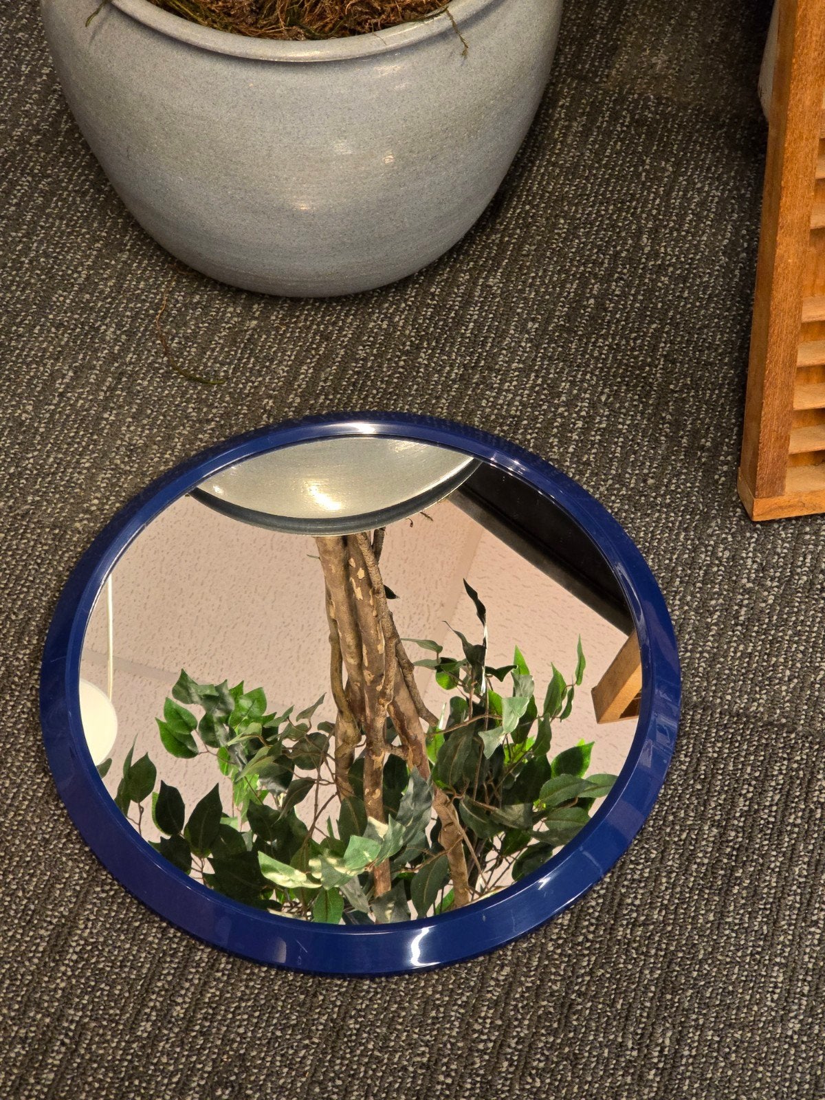 vintage ronde spiegel blauw kunststof Ø40 cm, Ophalen, Minder dan 50 cm, Gebruikt, Rond