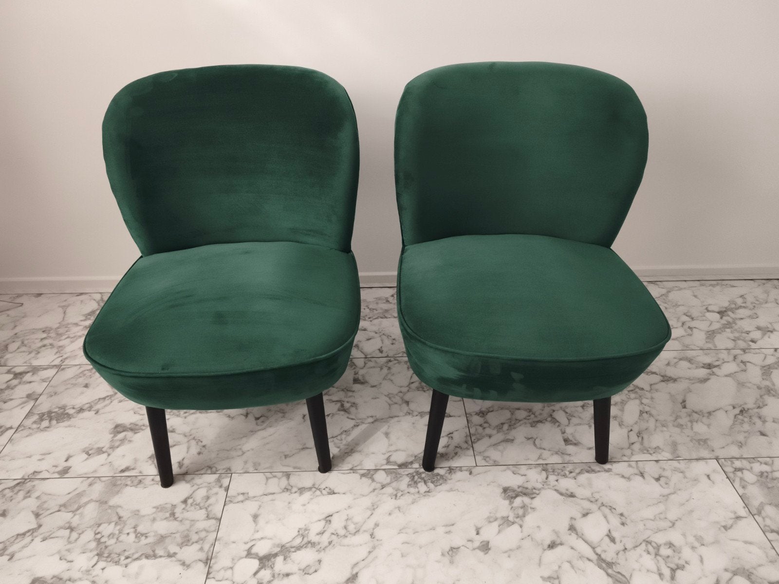 Set van 2 smaragdgroene fluwelen stoelen, Huis en Inrichting, Stoelen, Ophalen, Twee, Overige kleuren, Modern, Elegant