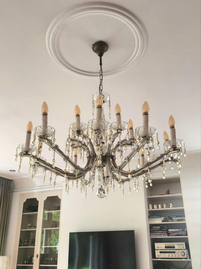 Antieke Kroonluchter, Huis en Inrichting, Lampen | Kroonluchters, Gebruikt, Glas, Metaal, Ophalen