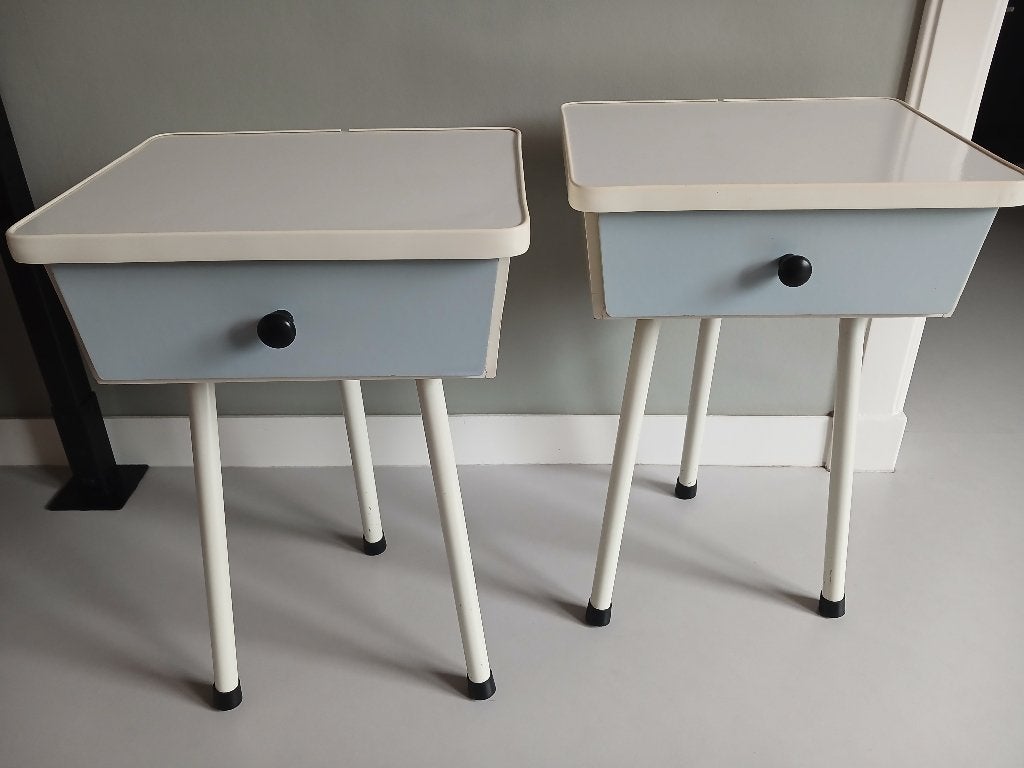 Set nachtkastjes Mid-Century Modern - Vintage jaren 50-60, Gebruikt, Minder dan 45 cm, Ophalen of Verzenden, Minder dan 55 cm