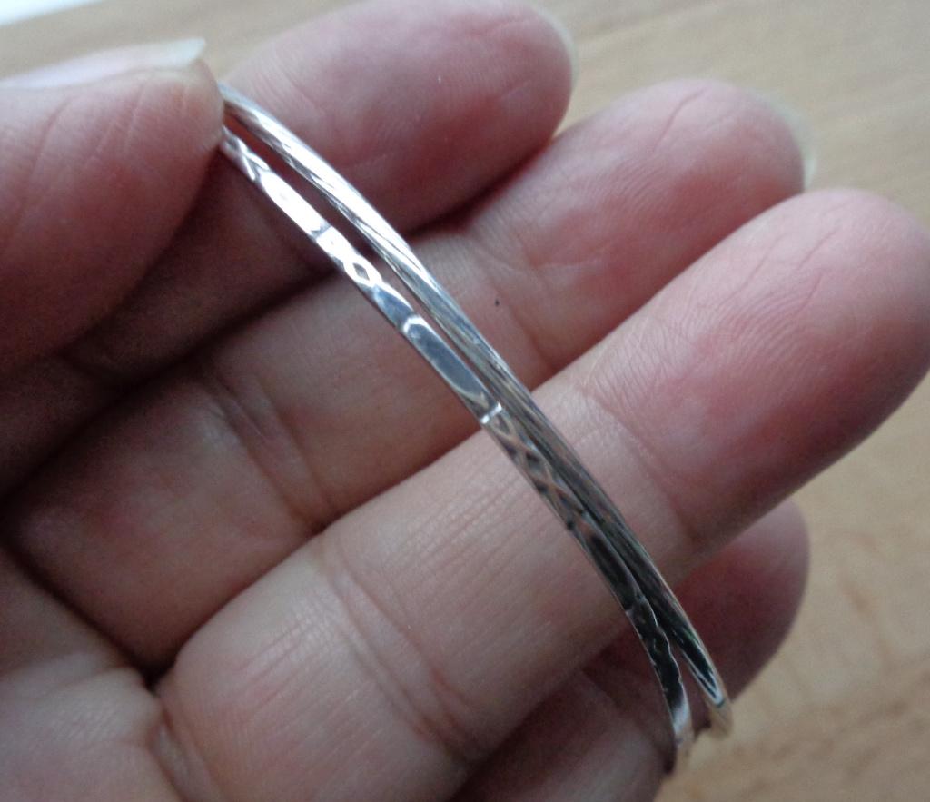 zilveren set van twee smalle slaven armbanden [037], Sieraden, Tassen en Uiterlijk, Armbanden, Verzenden, Zo goed als nieuw, Zilver