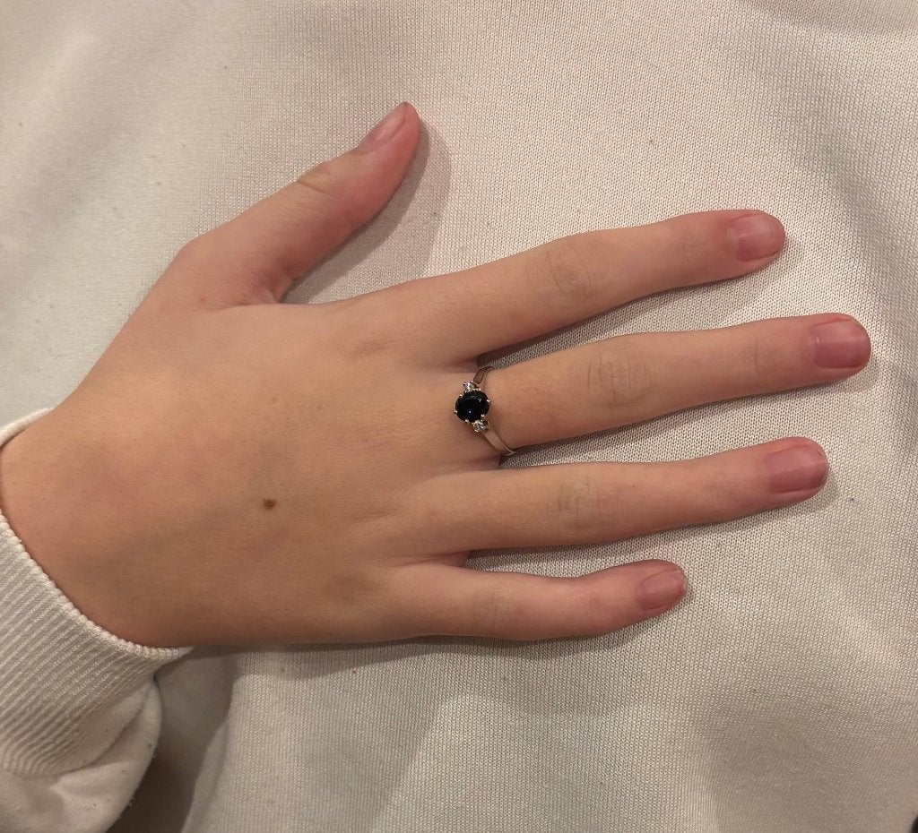 Diamanten saffier 14k gouden luxe ring dame briljant, Voordeelsieraden, Ophalen of Verzenden, Zo goed als nieuw, 17 tot 18