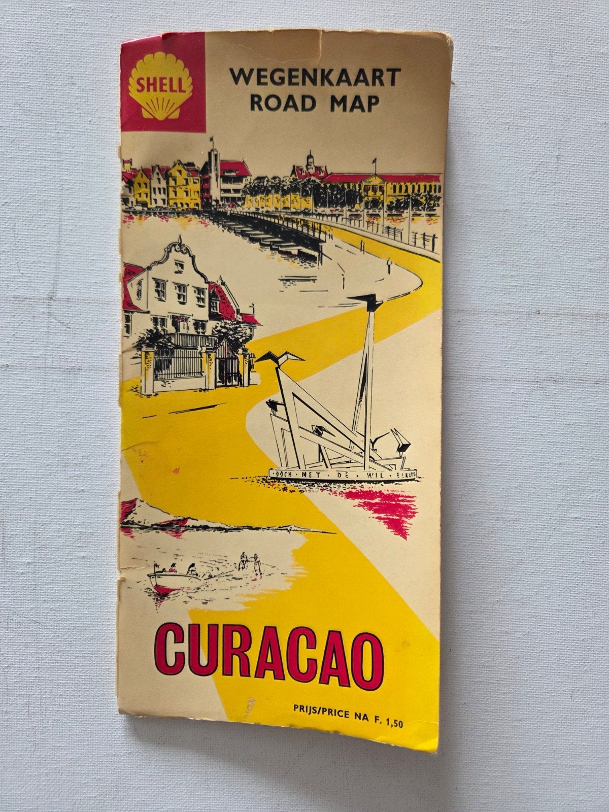 Vintage Shell wegenkaart Curaçao - Zeldzame Road Map, Overige gebieden, Ophalen of Verzenden, 1800 tot 2000, Landkaart