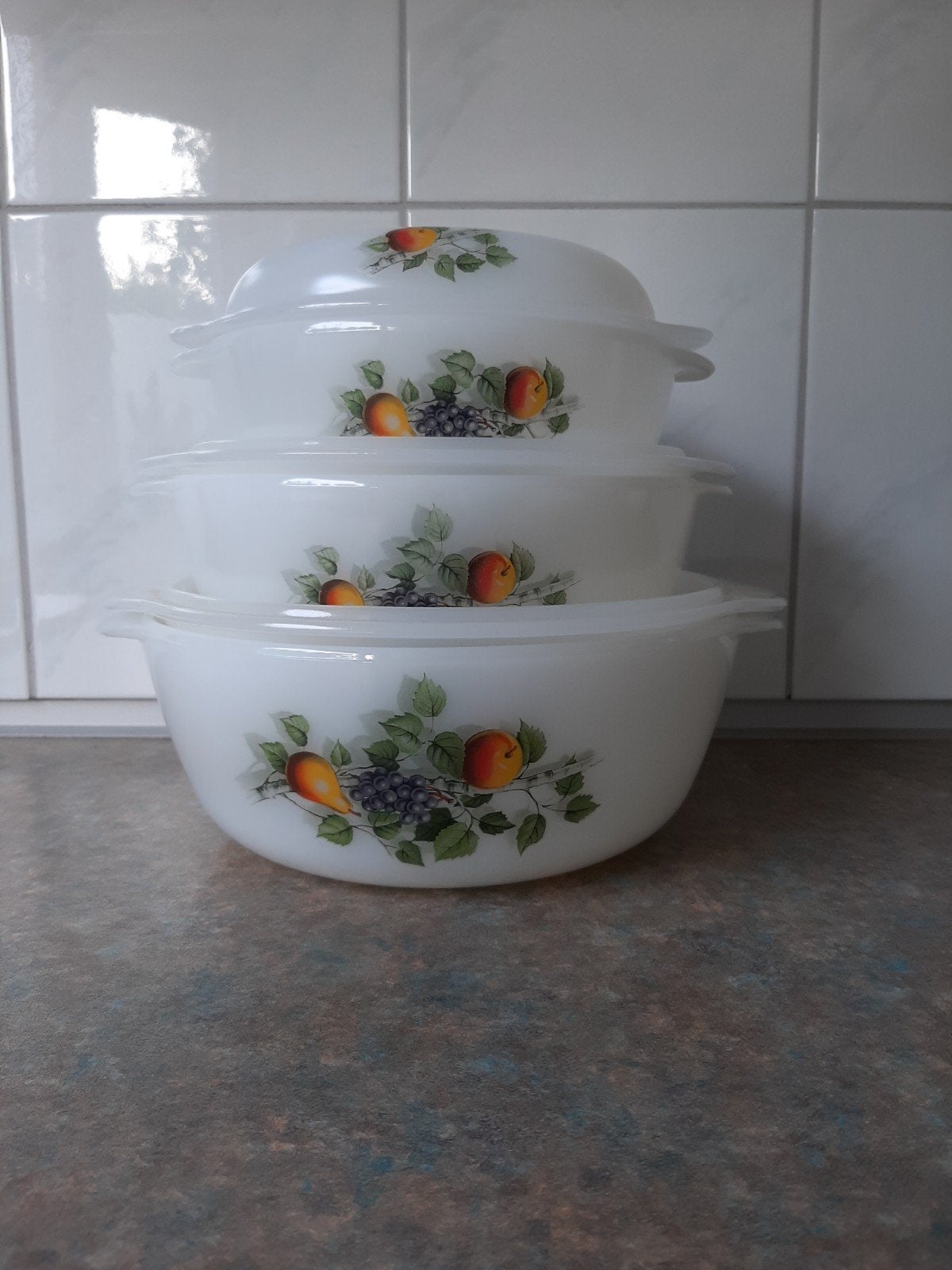 Acropal vintage ovenschalen Fruits de France met deksel, Huis en Inrichting, Ophalen, Zo goed als nieuw