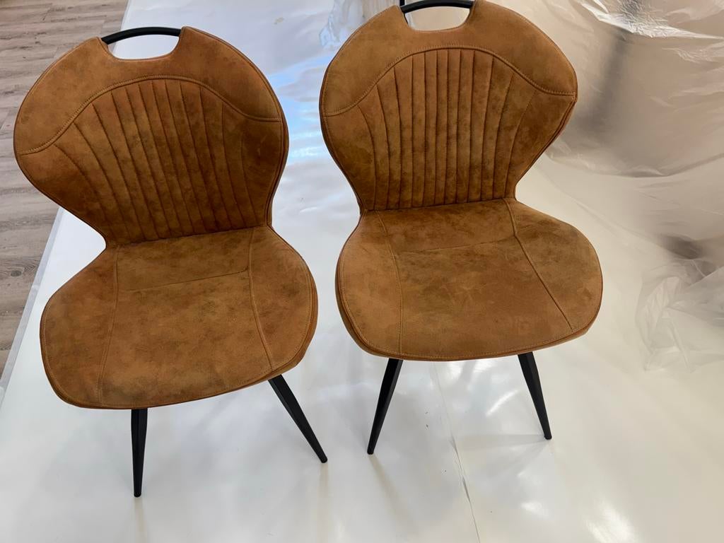 2x Industriële Cognac stoelen–Vintage Look–Eetkamer/Horeca, Ophalen, Twee, Bruin, Zo goed als nieuw