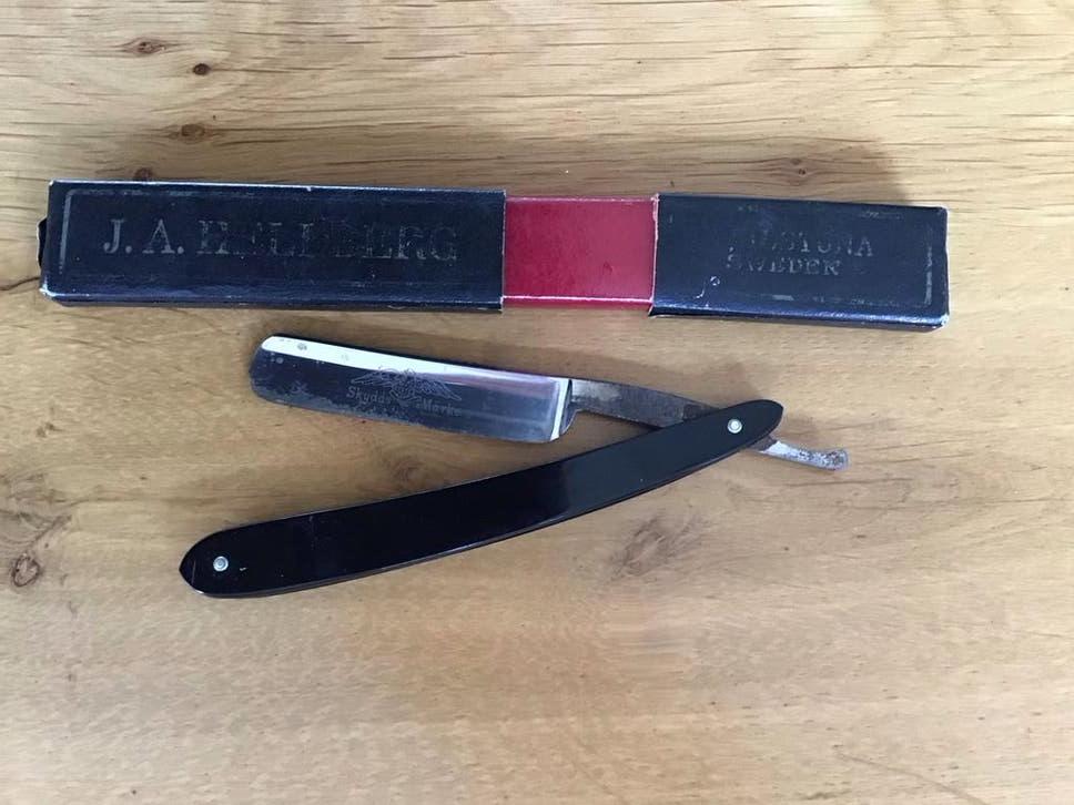 Vintage J.A. Hellberg scheermes met doosje, Ophalen of Verzenden