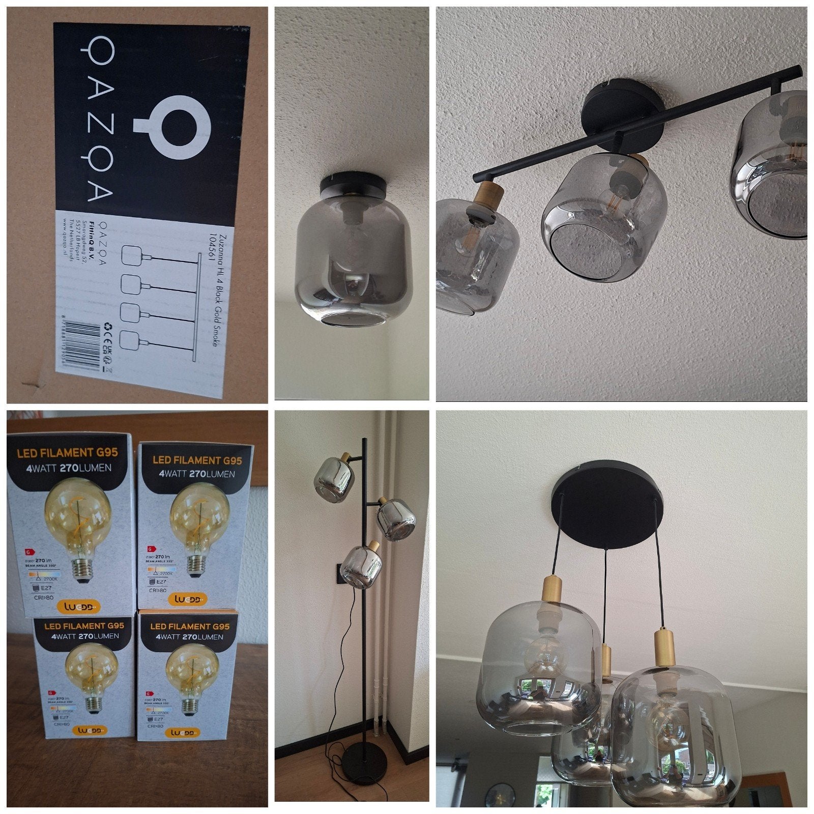 Set QAZQA Zuzanna lampen met LED filament lampen, Ophalen, Modern, Industrieel, Nieuw, Glas