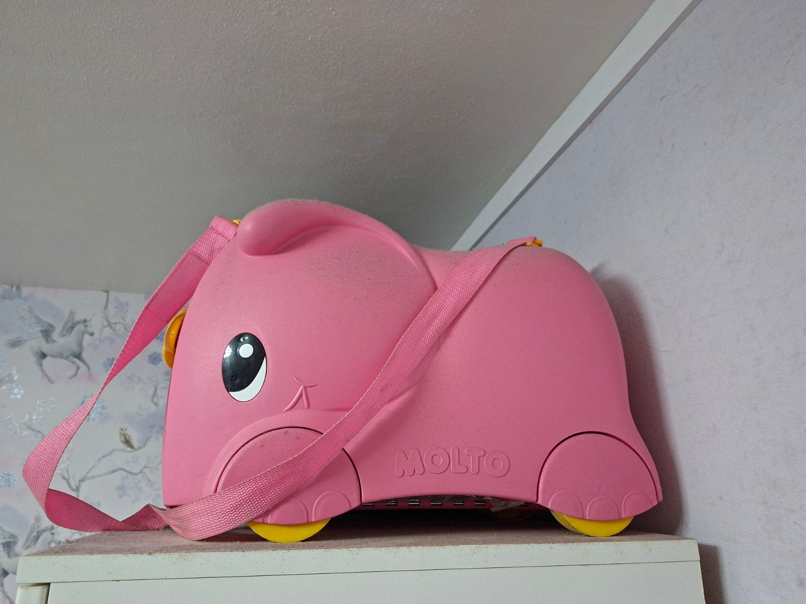 Roze Molto olifant koffer/rijdier voor kinderen, Ophalen, Gebruikt, Hard kunststof, Wieltjes