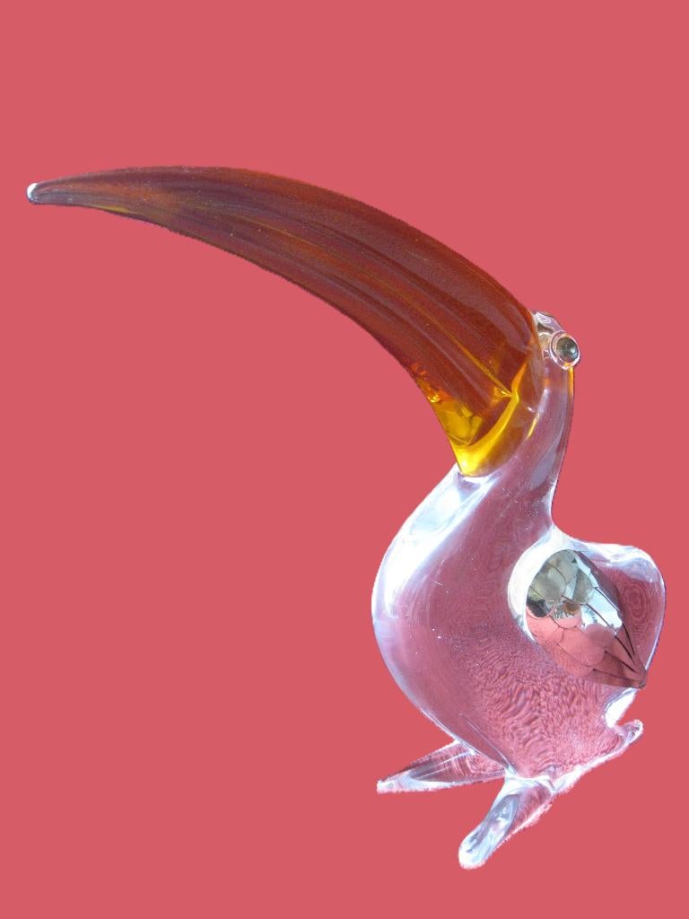 Murano vogel toekan met zilveren vleugels + ogen., Ophalen