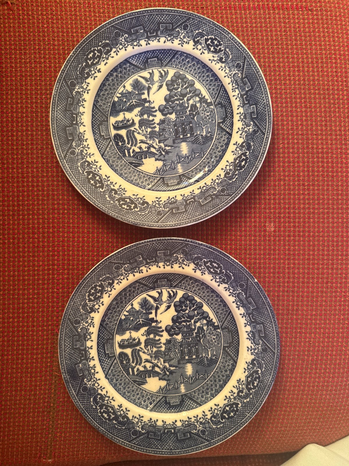 Set van 2 Vintage Blauw-Witte Borden - Willow Pattern, Ophalen of Verzenden