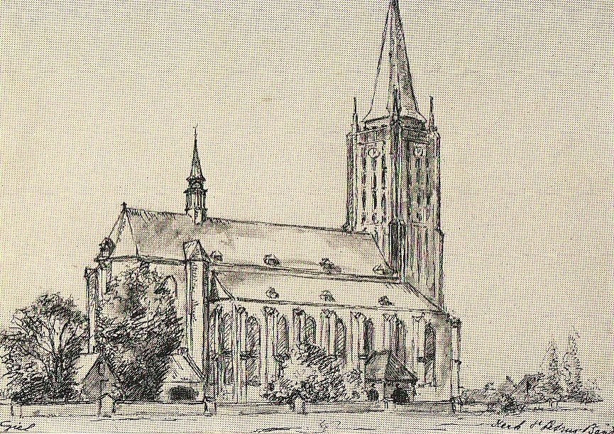 Gezicht op de Grote Kerk Venray door Giel Kusters 1978 ., Ophalen, 1960 tot 1980, Ongelopen, Limburg